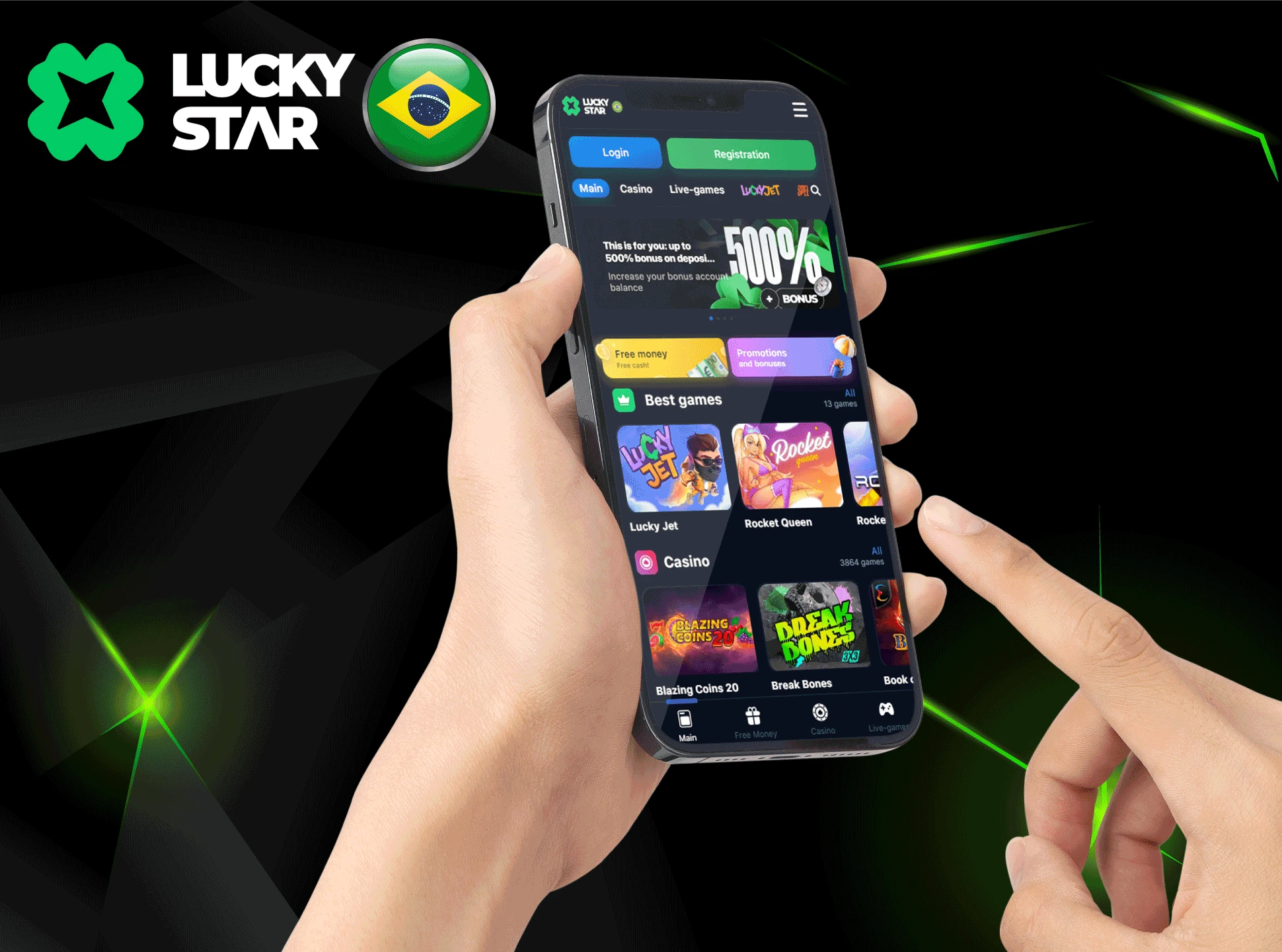 Aplicação Lucky Star em dispositivos móveis iOS e Android